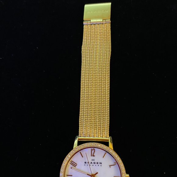 SKAGEN White Dial Crystal Bezel Gold-tone Ladies Watch - Picture 3 of 4